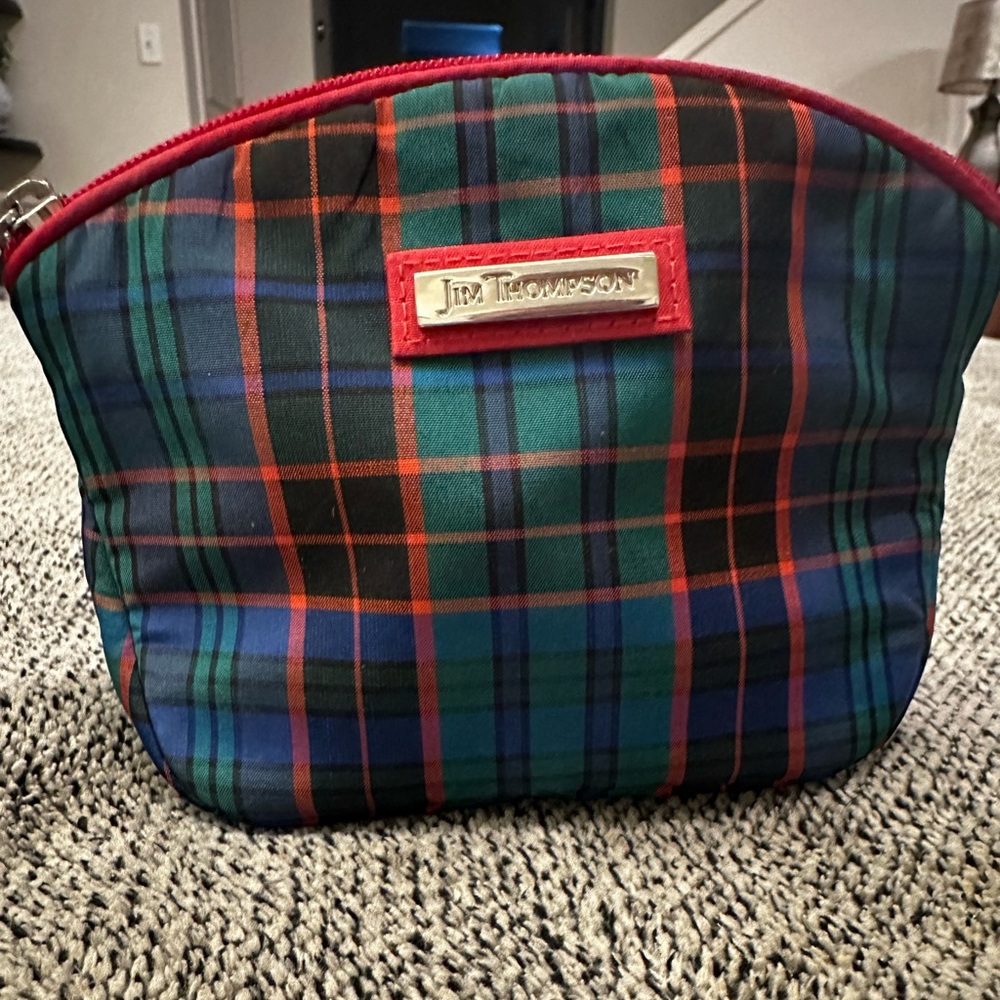 Jim Thompson red/green plaid pouch/ cosmetic bag